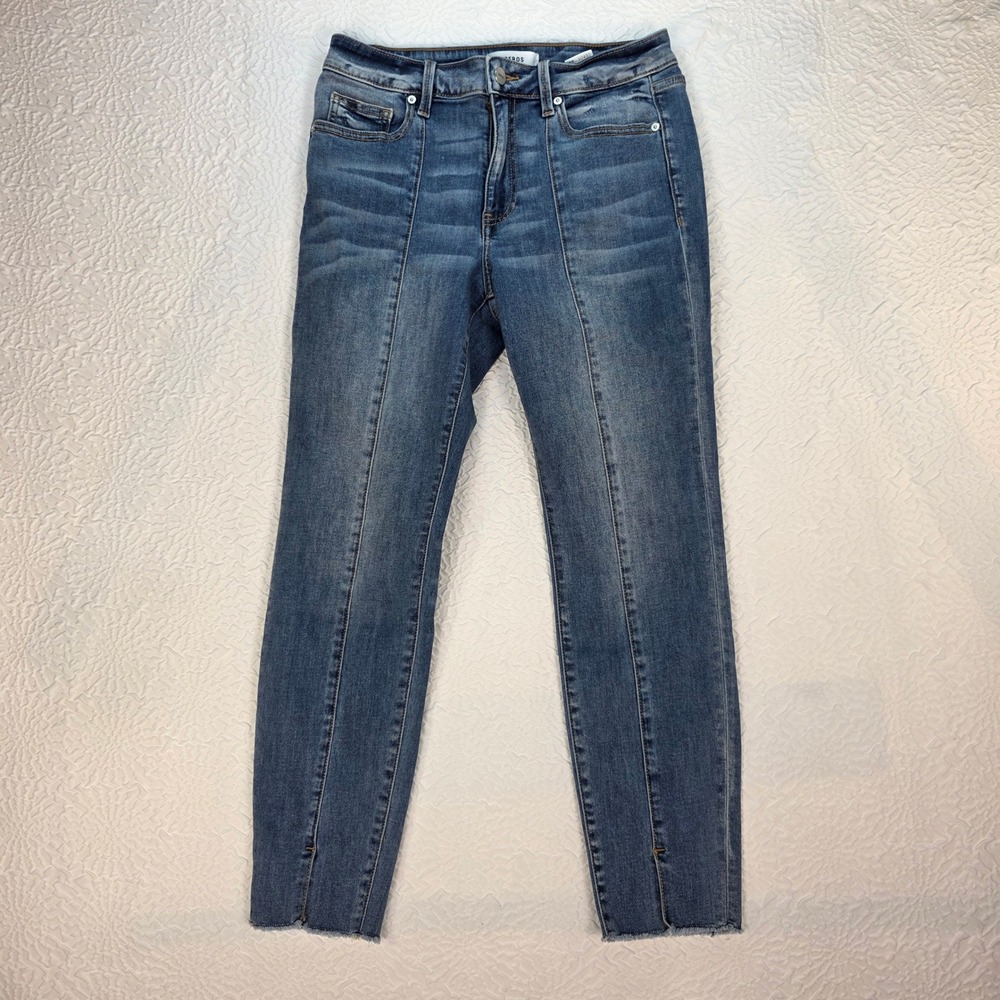 Ceros High Rise Front Seam Skinny Jeans Blue Raw Hem Size 29 CMCK2109